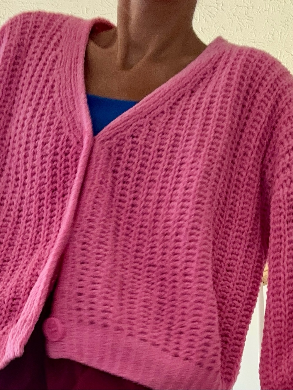 Love Ellie -Cozy Open-Knit Pink V-Neck Women’s Cardigan